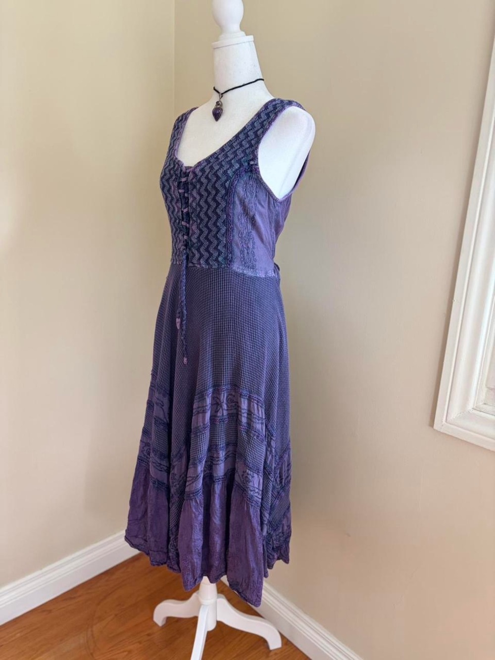Vintage boho fairy corset dress floral paisley embroidered purple midi 90s Y2K - Picture 7 of 11